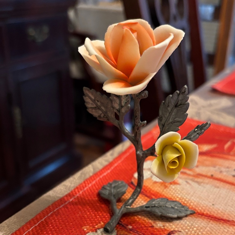 Capodimonte Orange and Yellow Rose Sculpture